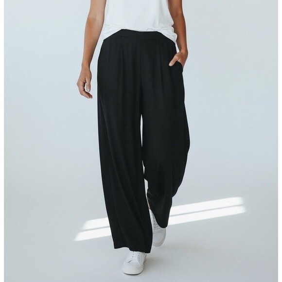 Ritu Kumar Wide Leg Pants Women's Pockets Sz Large Dressy Black High Rise Ankle - Picture 2 of 9